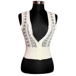Heritage 1981 Crocheted Boho Cotton Sweater Vest Cream Sz S